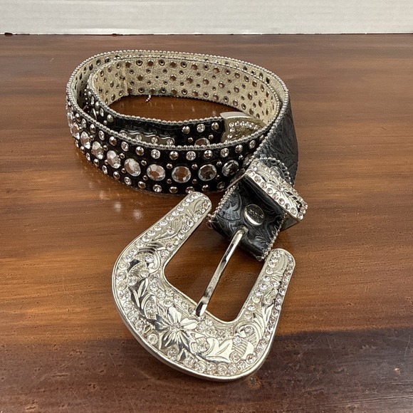 Bhw Accessories - Vintage Y2K Studded Rhinestone Black Leather Western Belt Sz M